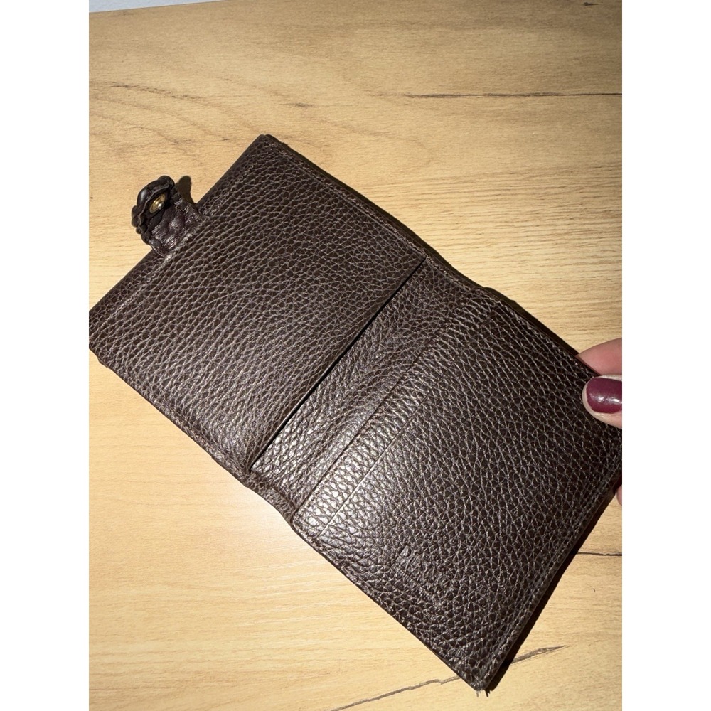 Desmo Brown Leather Slim Billfold Wallet Italy Braided Snap Close T - Picture 2 of 5
